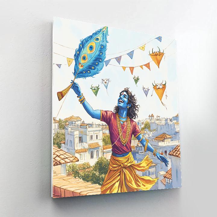 Krishna Kite Festival Over Vrindavan Rooftops paint by color