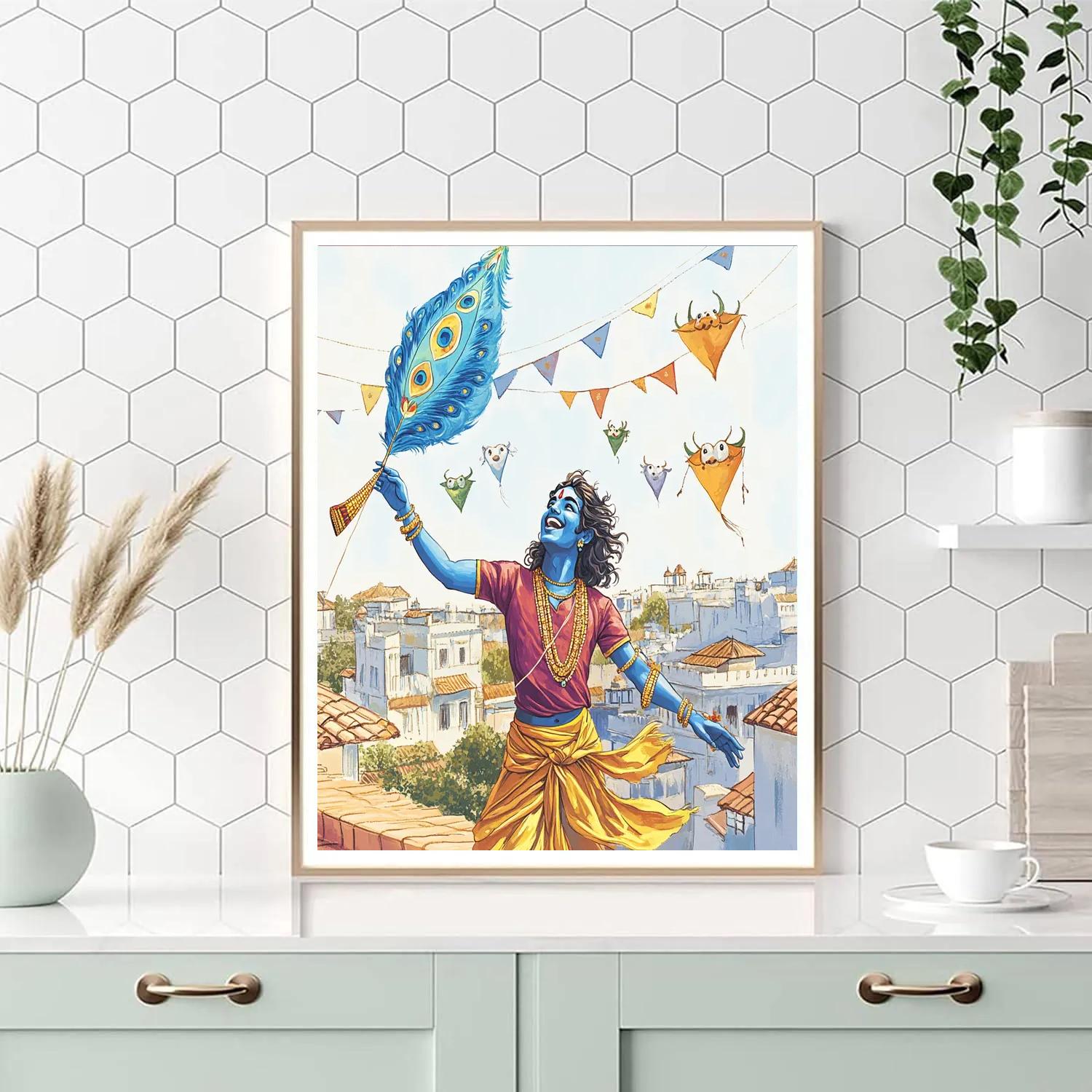 Krishna Kite Festival Over Vrindavan Rooftops paint by color