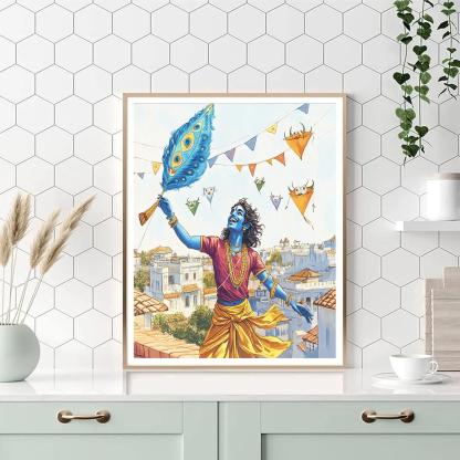 Krishna Kite Festival Over Vrindavan Rooftops paint by color