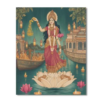 Riverboat Festival With Lakshmi Blessings painting number kit