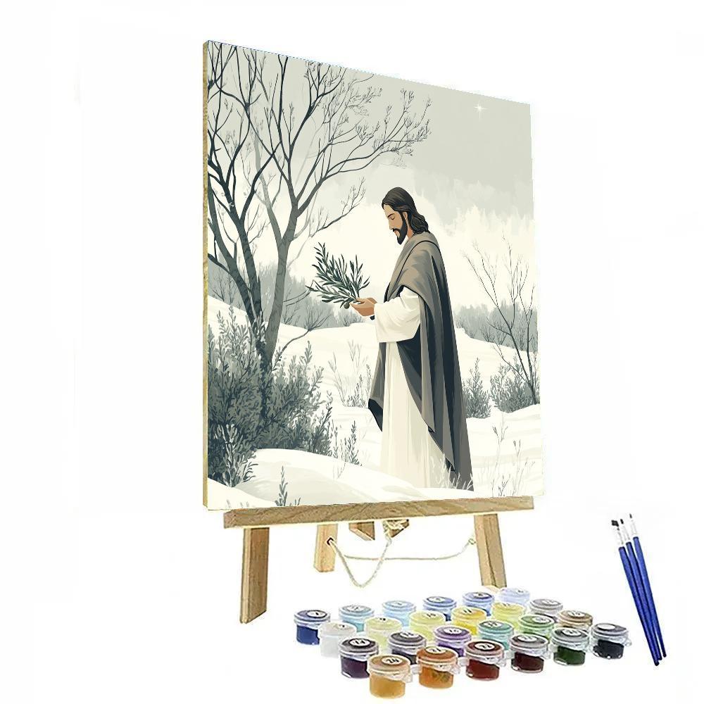 Winter Olive Branch Jesus In Gentle Silence paint by color
