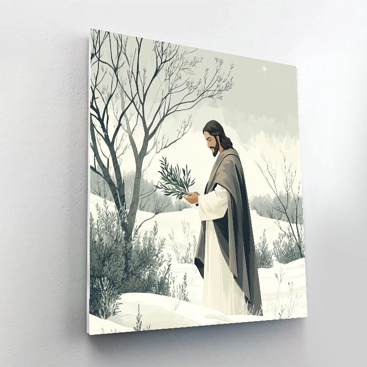 Winter Olive Branch Jesus In Gentle Silence paint by color