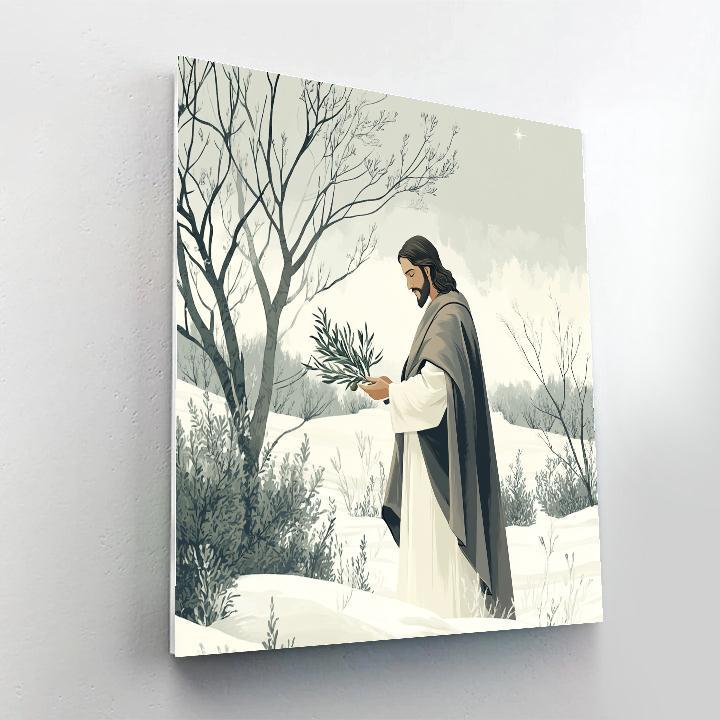 Winter Olive Branch Jesus In Gentle Silence paint by color