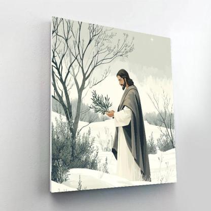 Winter Olive Branch Jesus In Gentle Silence paint by color