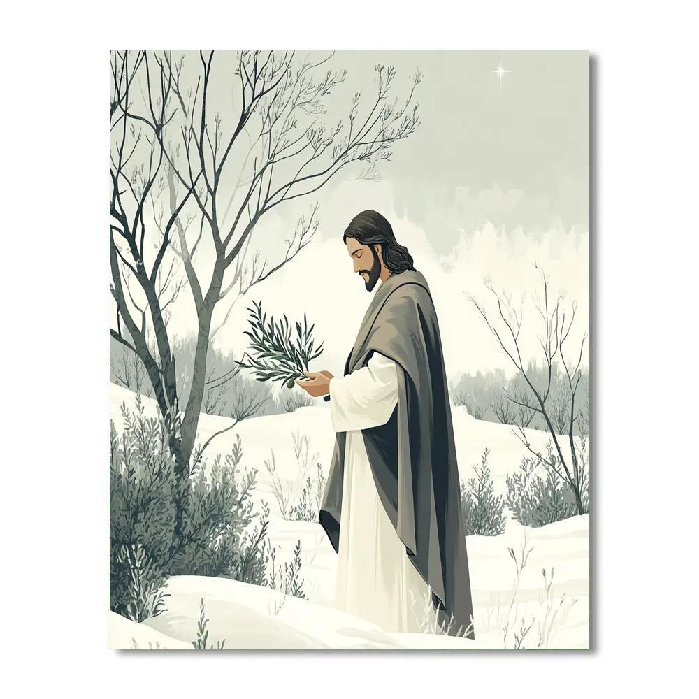 Winter Olive Branch Jesus In Gentle Silence paint by color