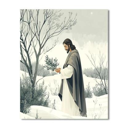 Winter Olive Branch Jesus In Gentle Silence paint by color