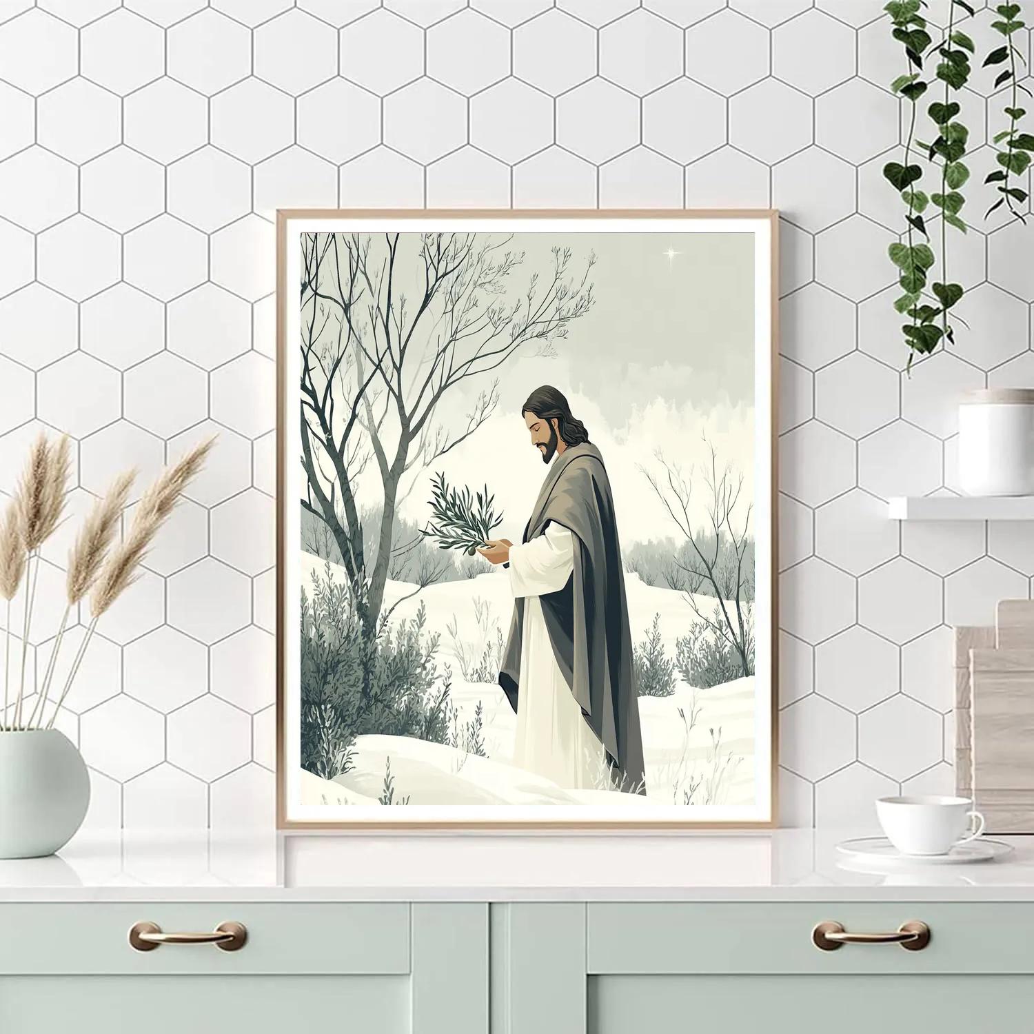Winter Olive Branch Jesus In Gentle Silence paint by color