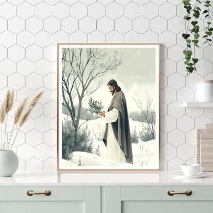 Winter Olive Branch Jesus In Gentle Silence paint by color