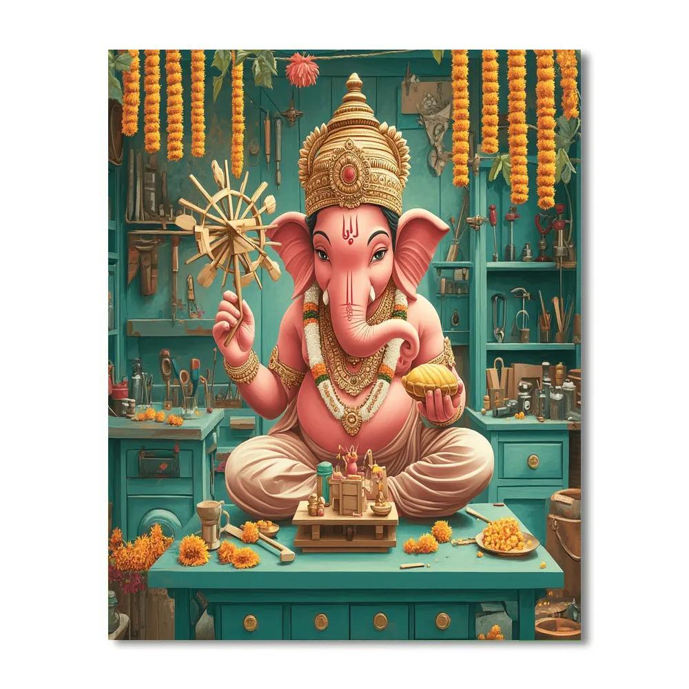Windmill Workshop With Ganesha Painting by numbers kit