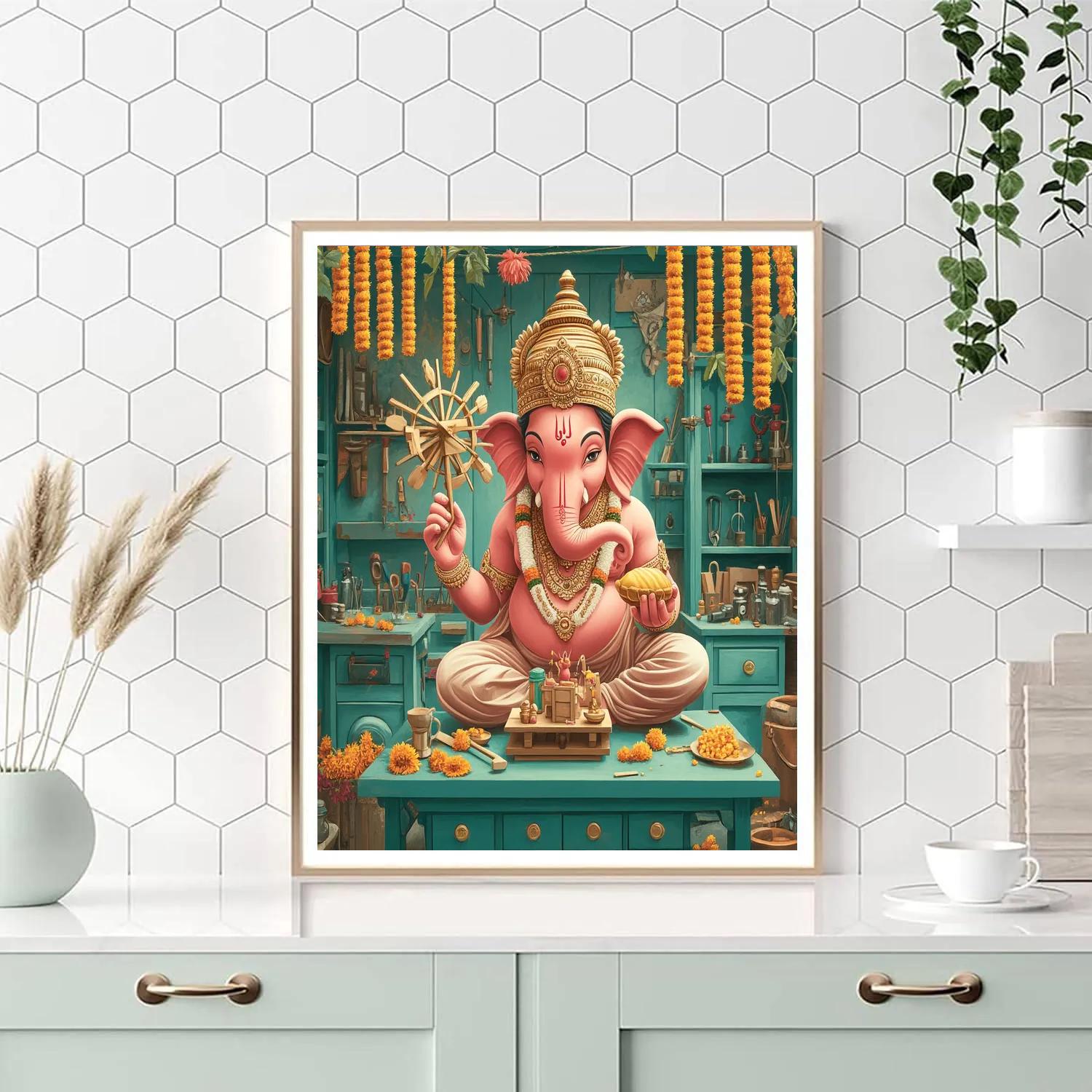 Windmill Workshop With Ganesha Painting by numbers kit