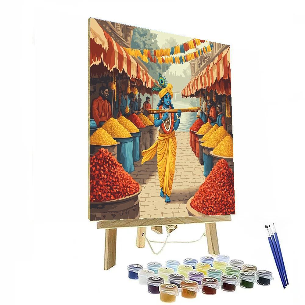 Krishna Musical Marketplace Of Spices painting number kit