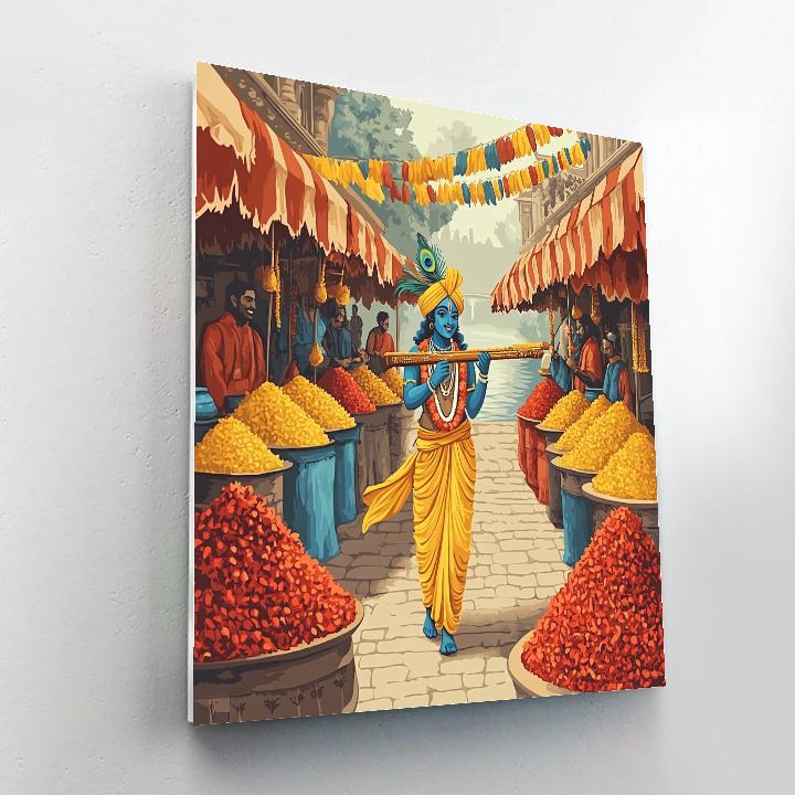 Krishna Musical Marketplace Of Spices painting number kit