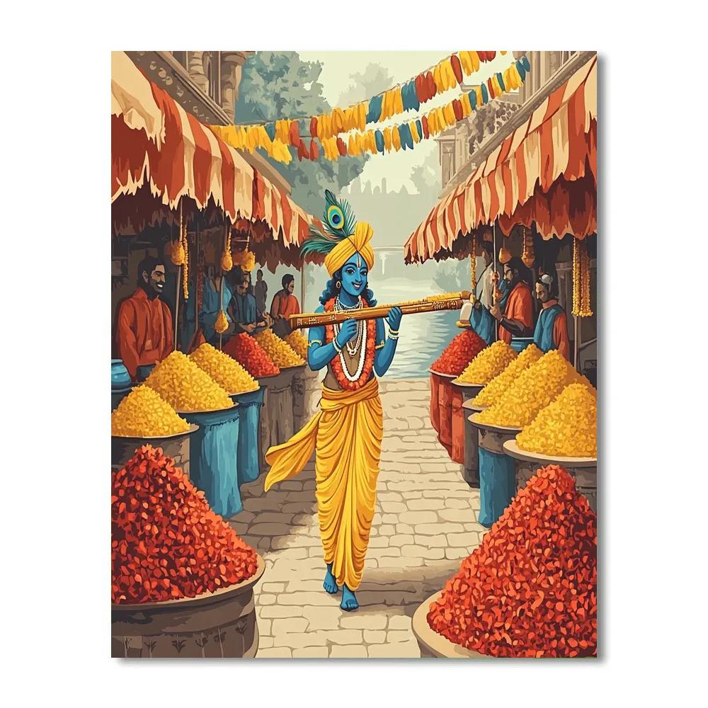 Krishna Musical Marketplace Of Spices painting number kit
