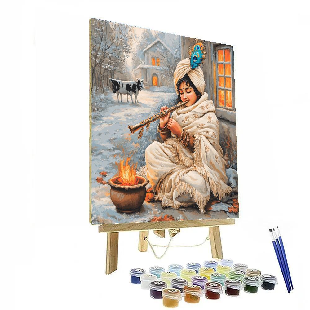 Krishna Winter Shawl And Warm Flute paint by number
