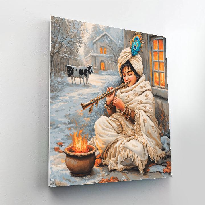 Krishna Winter Shawl And Warm Flute paint by number