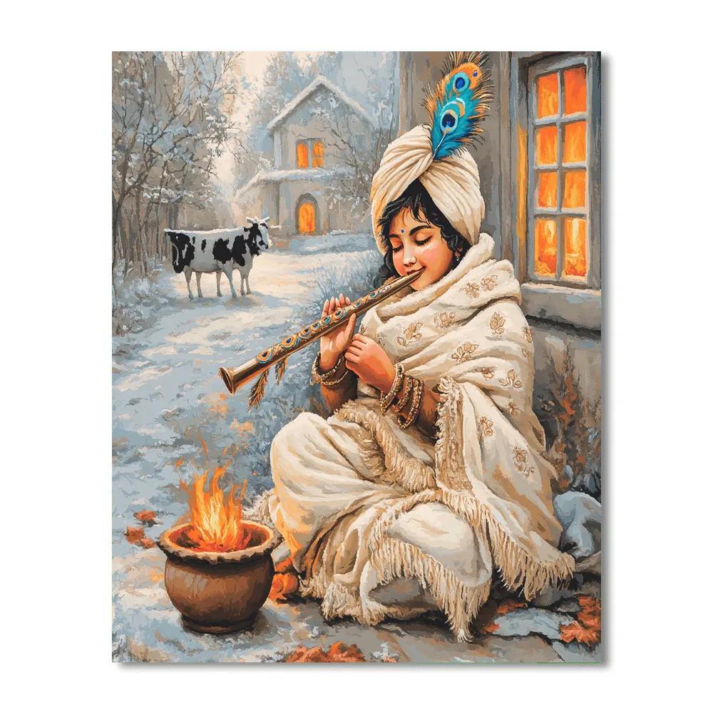 Krishna Winter Shawl And Warm Flute paint by number