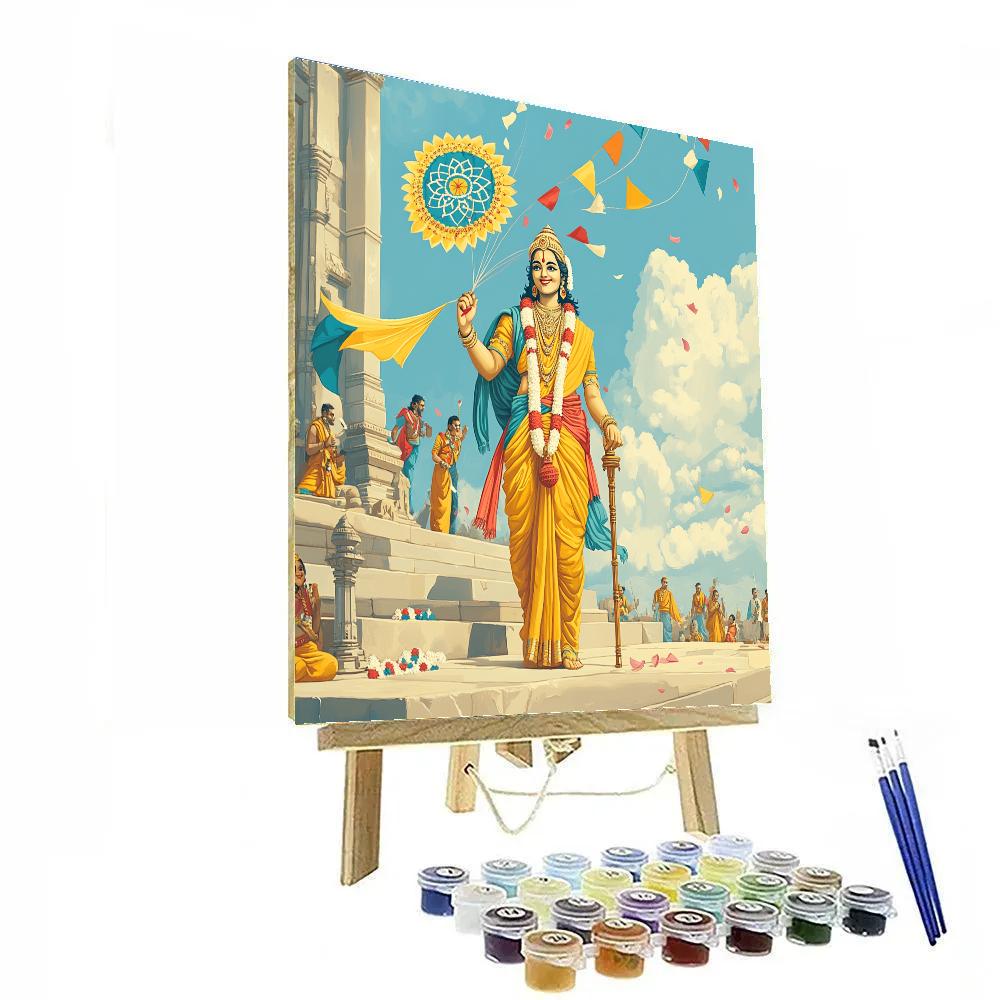Vishnu And The Chakra Kite Festival Above The Temple Steps Numbered painting kits