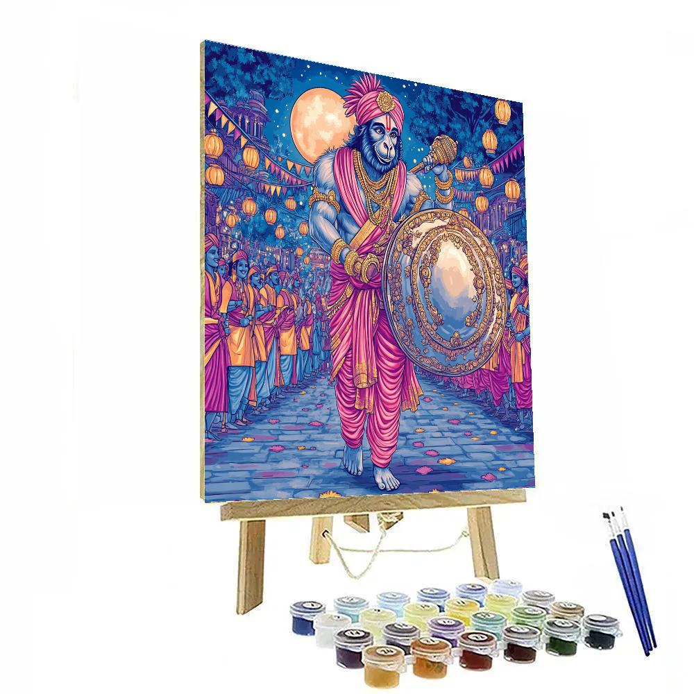 Festival Drums Under Hanuman Sky Lanterns paint by number