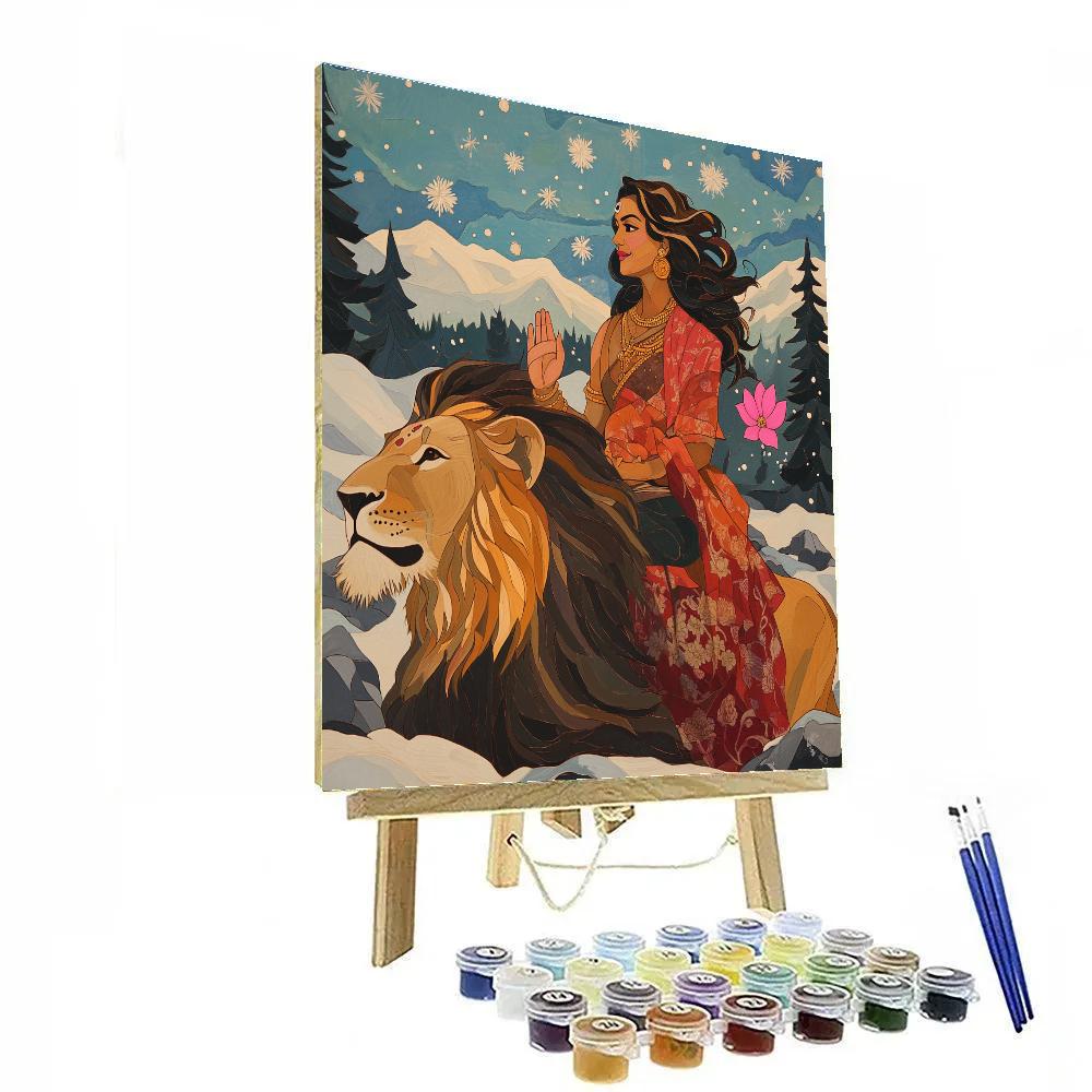 Parvati And The Lion In Snow Silence paint by number
