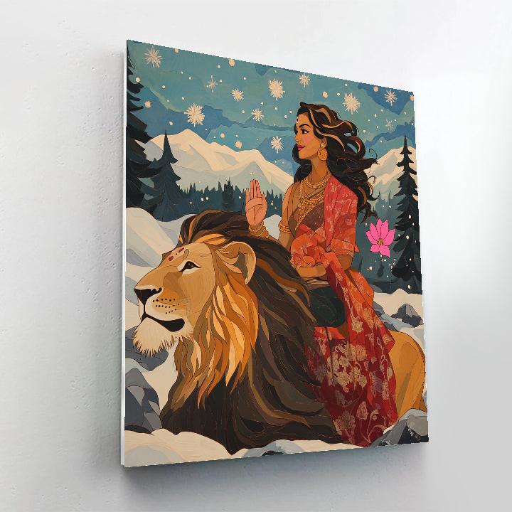 Parvati And The Lion In Snow Silence paint by number