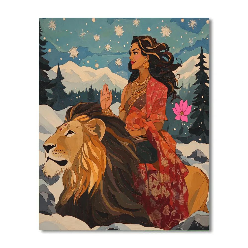 Parvati And The Lion In Snow Silence paint by number