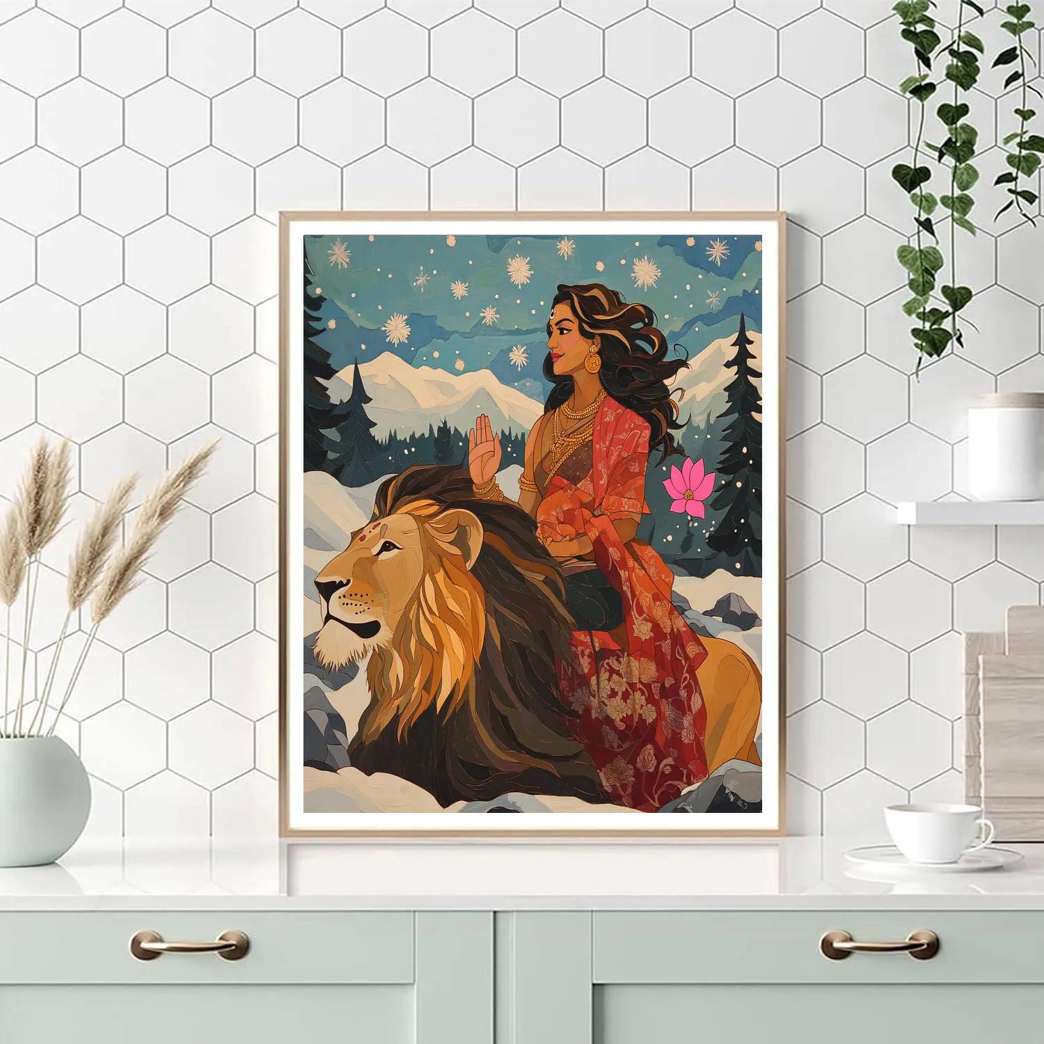 Parvati And The Lion In Snow Silence paint by number