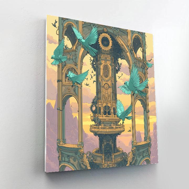 Clockwork Aviary With Castle Heart paint by numbers