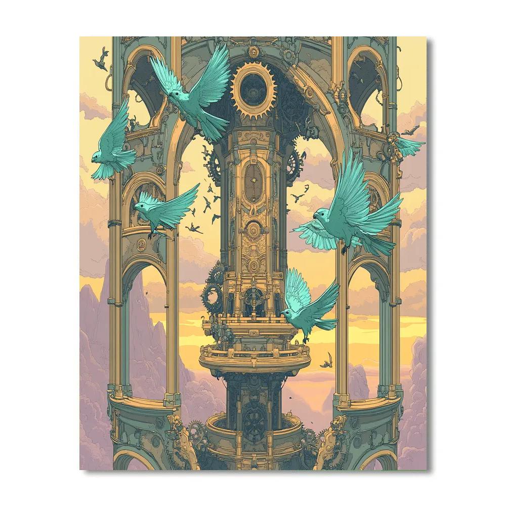 Clockwork Aviary With Castle Heart paint by numbers