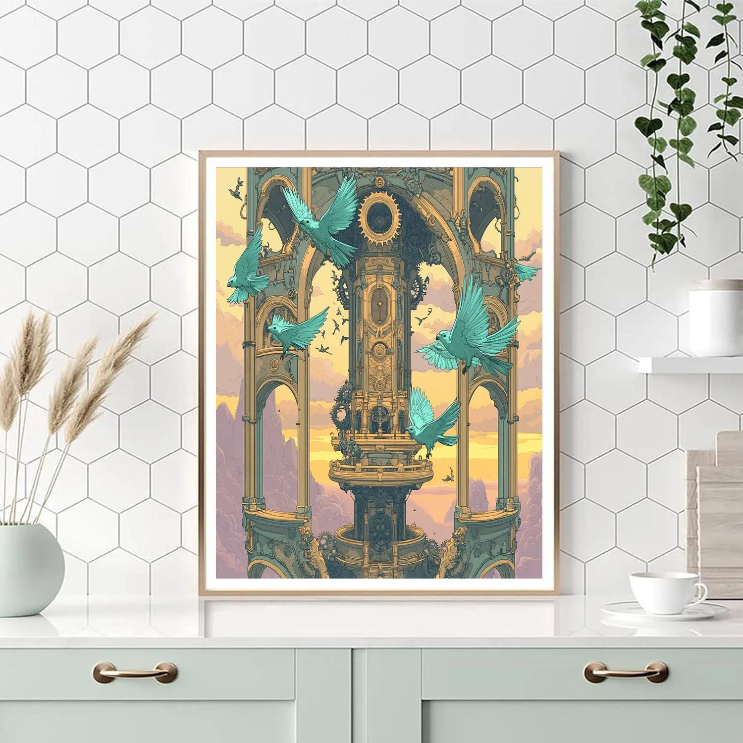 Clockwork Aviary With Castle Heart paint by numbers