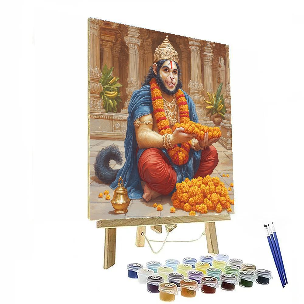Temple Courtyard Serenity With Hanuman paint by color