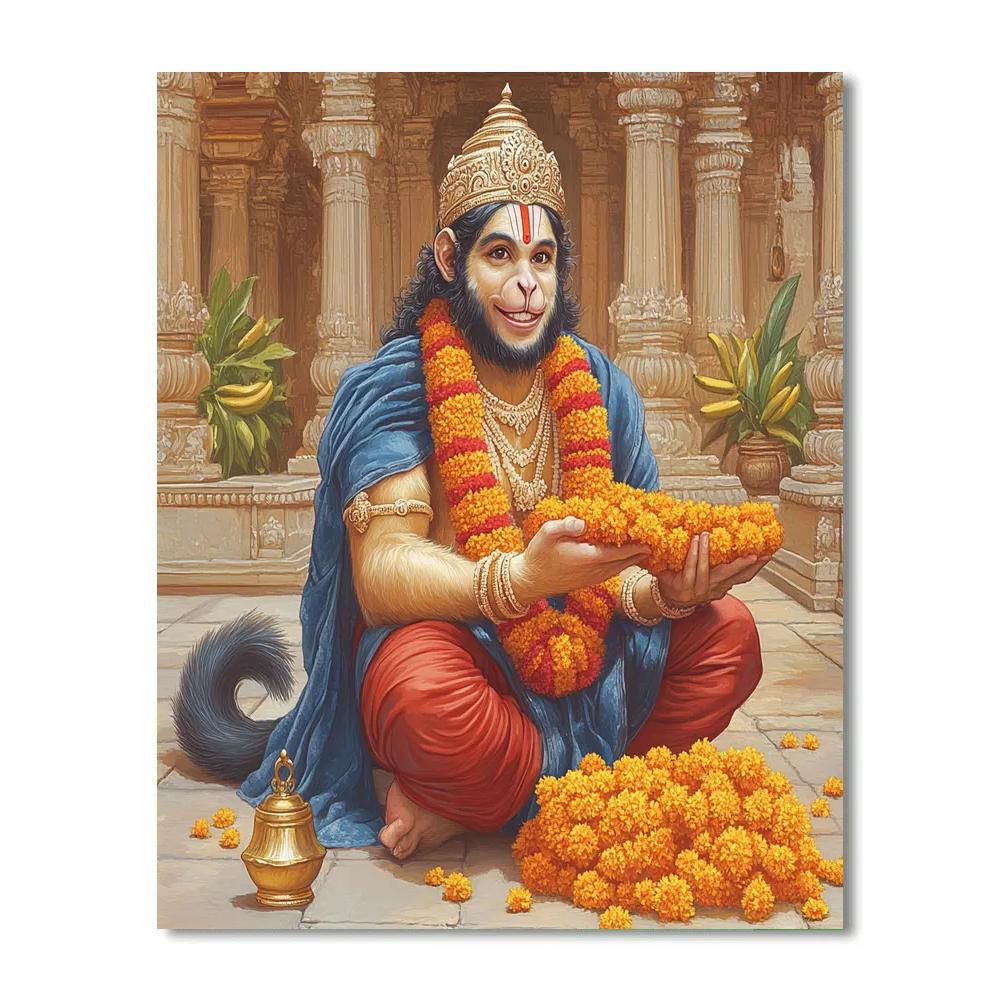 Temple Courtyard Serenity With Hanuman paint by color