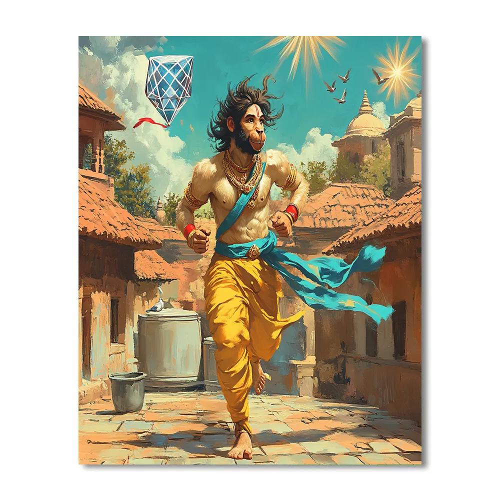 Hanuman Solar Kite Flyer On Rooftops DIY paint by numbers