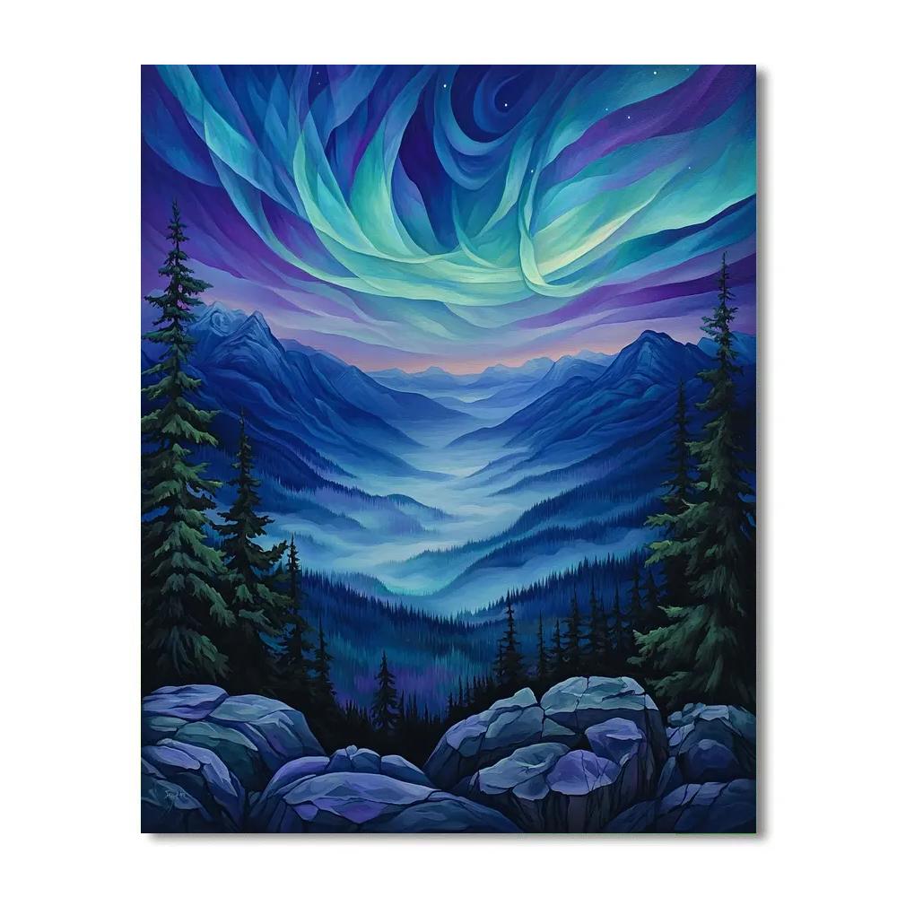Frederick Varley Inspired Aurora Break Over Granite Highlands painting number kit