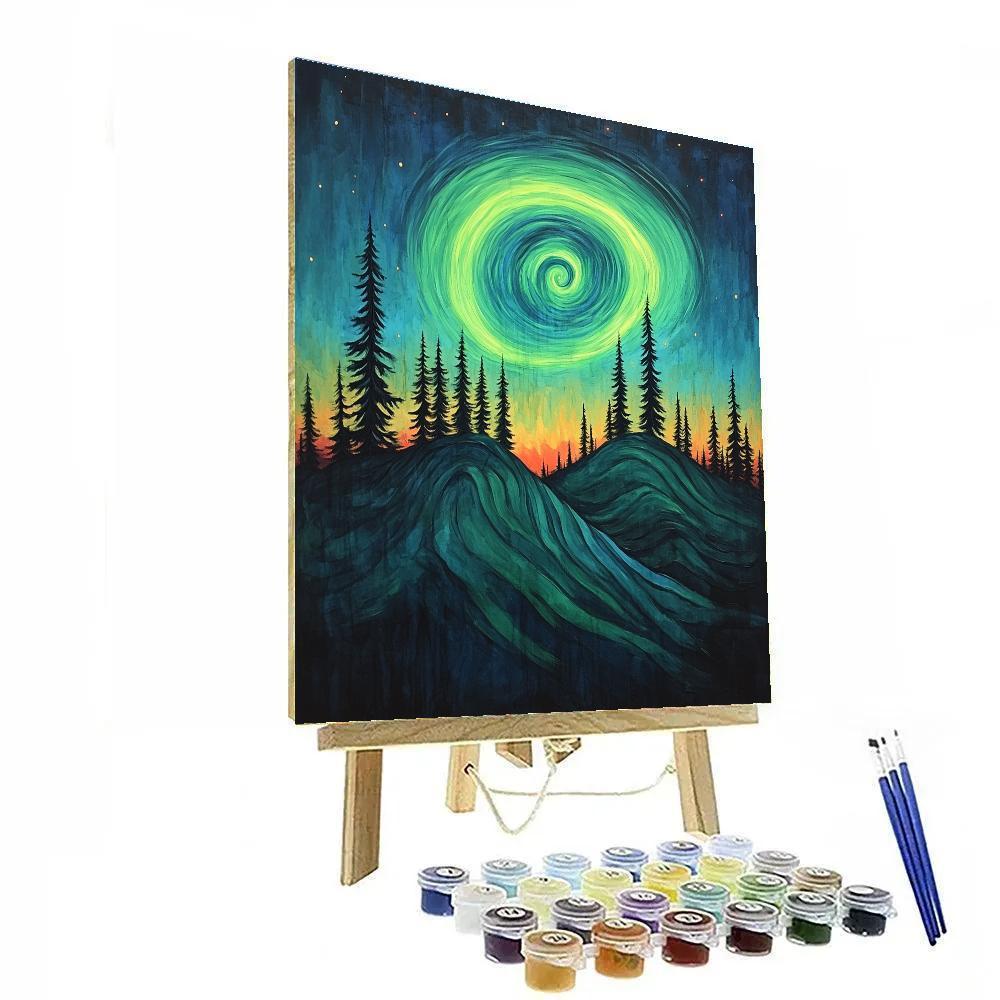 Edvard Munch Inspired Aurora Over Trembling Pine Ridge Painting by numbers kit