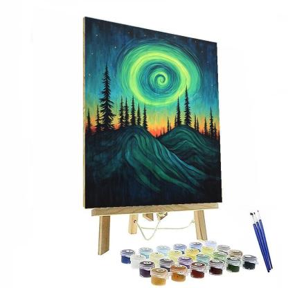 Edvard Munch Inspired Aurora Over Trembling Pine Ridge Painting by numbers kit