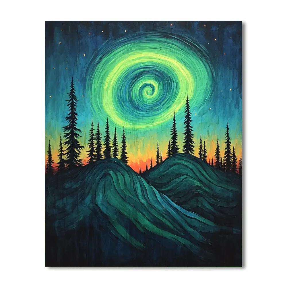 Edvard Munch Inspired Aurora Over Trembling Pine Ridge Painting by numbers kit