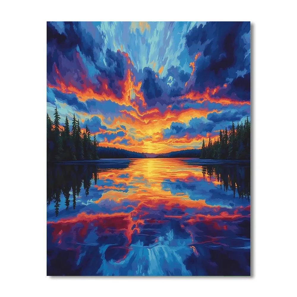 Frederick Varley Inspired Stormfire Dusk Over Mirror Lake Paint by numbers art