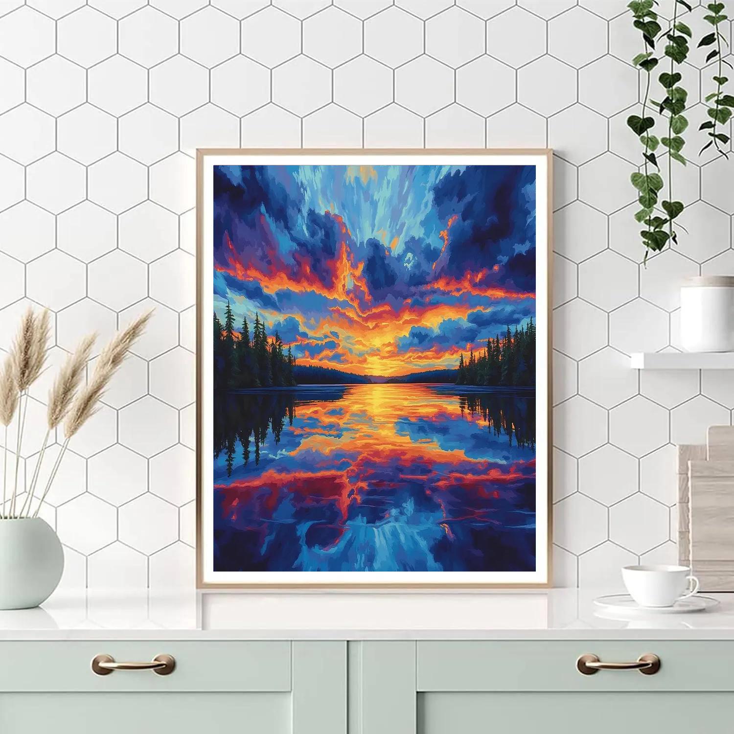Frederick Varley Inspired Stormfire Dusk Over Mirror Lake Paint by numbers art