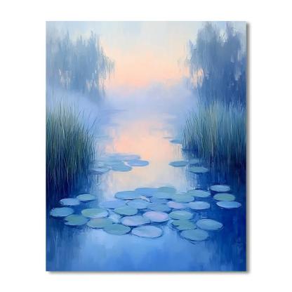 Claude Monet Inspired Frostlit Waterlily Dawn paint by color