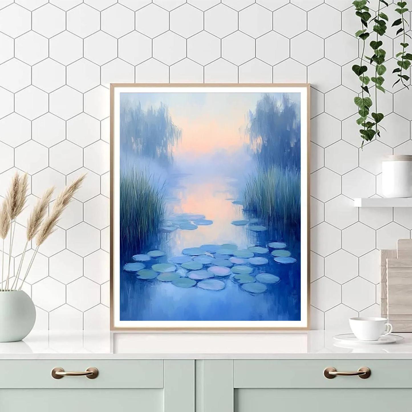 Claude Monet Inspired Frostlit Waterlily Dawn paint by color