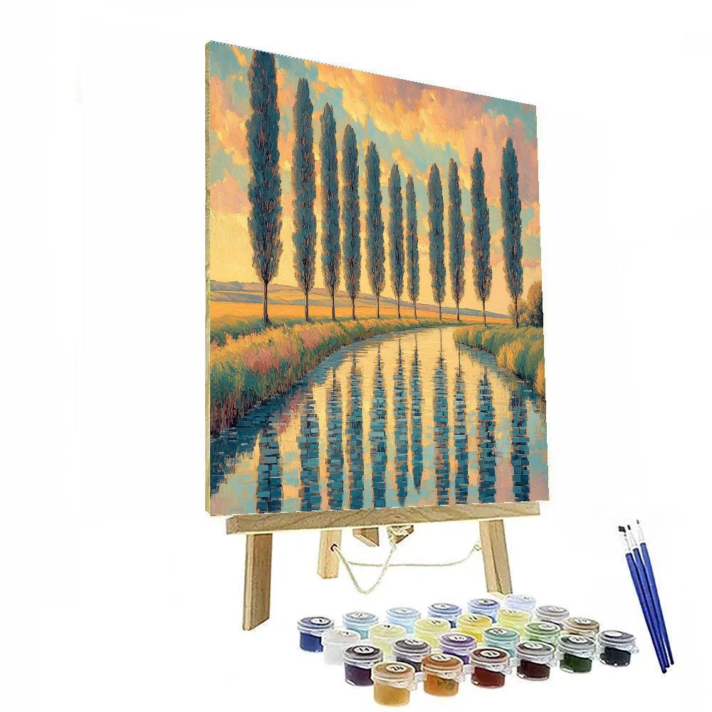 Claude Monet Inspired Poplar Riverbank In Apricot Haze paint by number