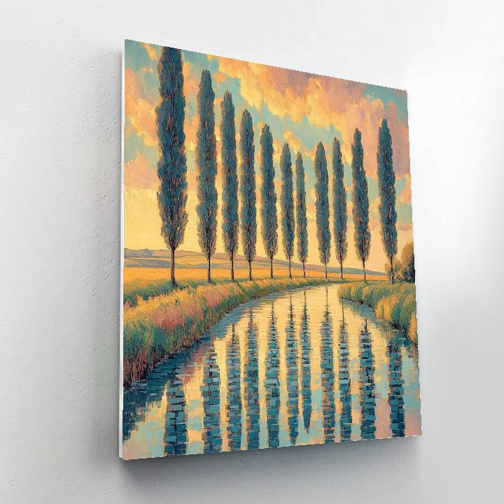 Claude Monet Inspired Poplar Riverbank In Apricot Haze paint by number