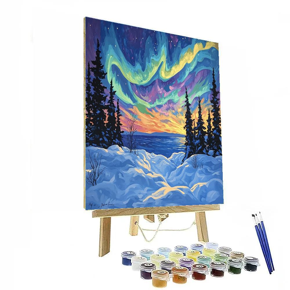A.Y. Jackson Inspired Aurora Break Over The Canadian Shield paint by number