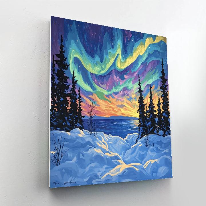 A.Y. Jackson Inspired Aurora Break Over The Canadian Shield paint by number
