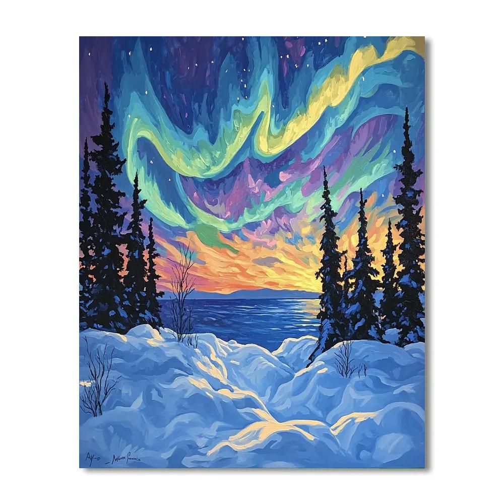 A.Y. Jackson Inspired Aurora Break Over The Canadian Shield paint by number