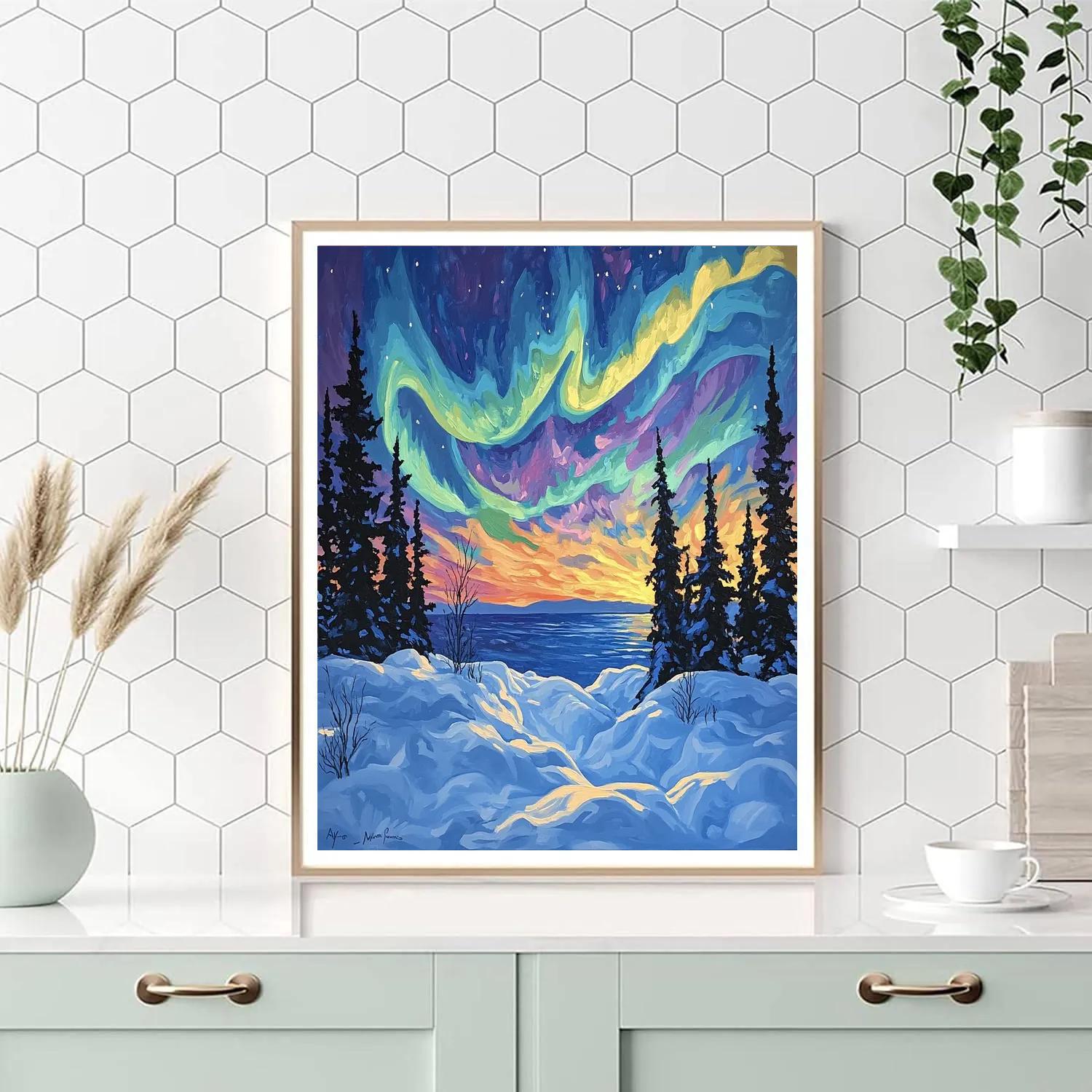 A.Y. Jackson Inspired Aurora Break Over The Canadian Shield paint by number