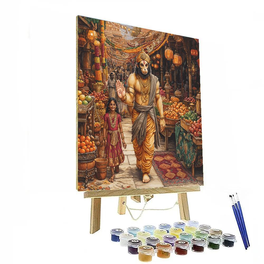 Lantern Market Evening With Hanuman Blessings Paint by numbers art