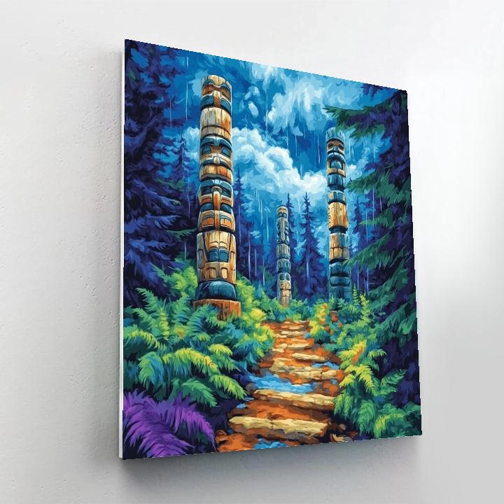 Emily Carr Inspired Stormlit Totem Grove In Wild Rain Painting by numbers kit