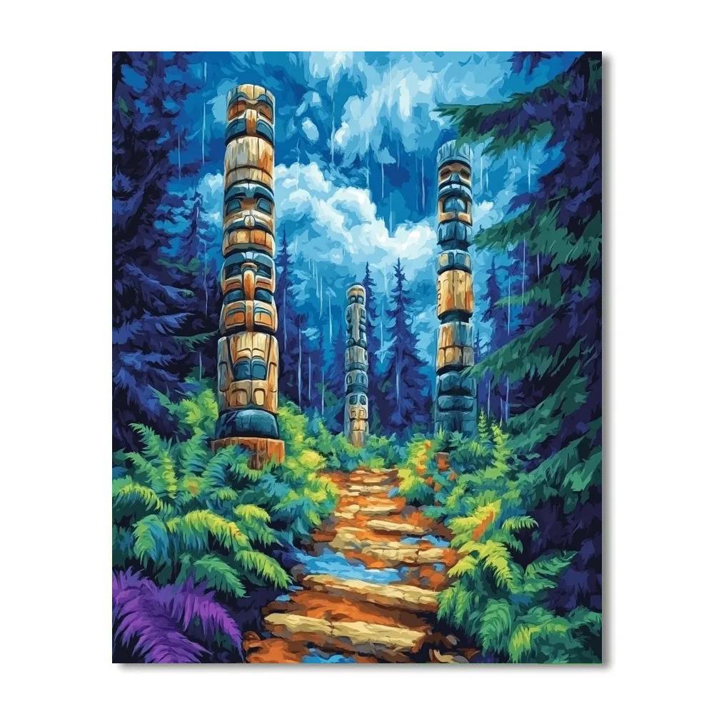 Emily Carr Inspired Stormlit Totem Grove In Wild Rain Painting by numbers kit