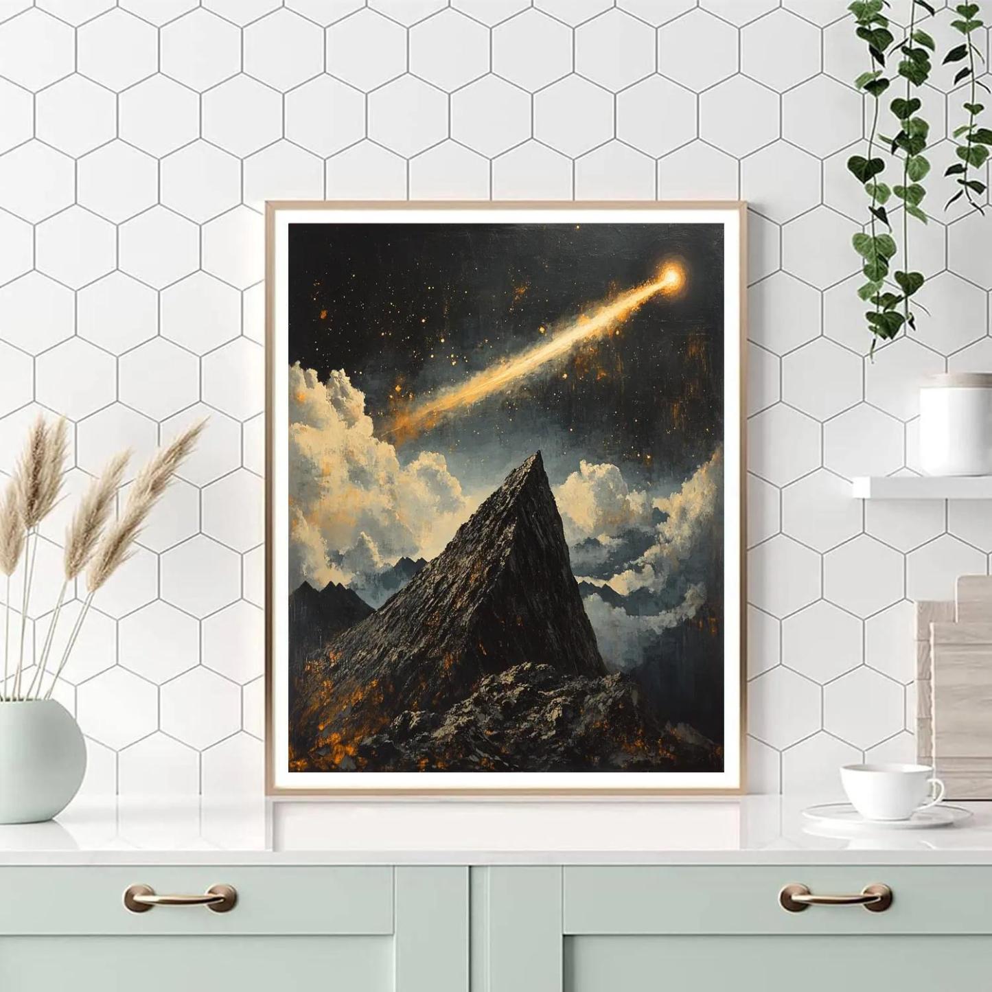 Francisco Goya Inspired Comet Glow Above Basalt Ridge paint by color